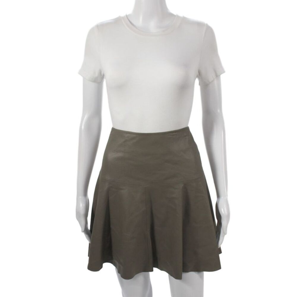 C Lective Womens A-Line Flare Leather Knee Length Skirt Brown Size S